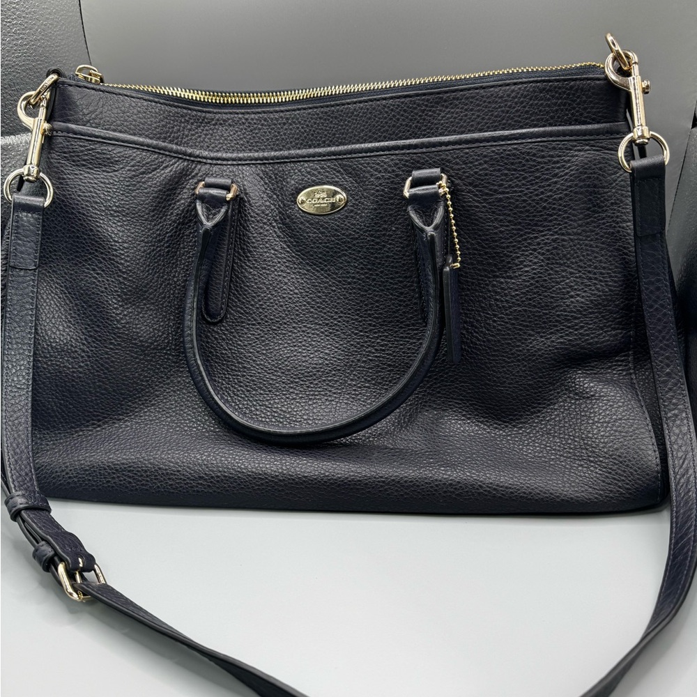 Coach Pebbled Leather Morgan Satchel Midnight Blue Handbag Shoulder Bag